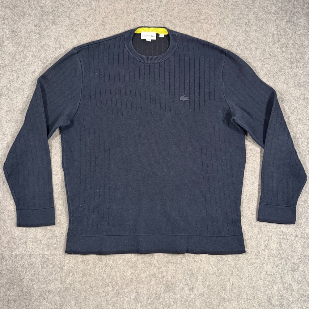 Lacoste Dark Navy Blue Ribbed Knit Crew Neck Pullover Sweater Men's Size‎ XL